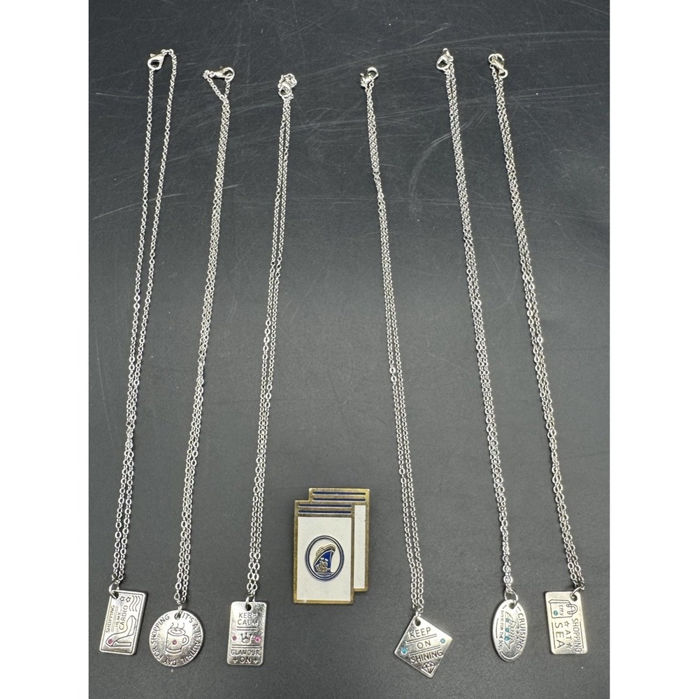 Lot of 6 Effy Cruise Ship Jewelry Necklaces Pendants & Souvenir Pin Silver Tone
